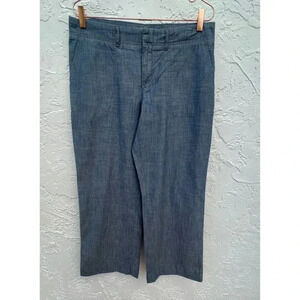 Banana Republic Womens Flat Front Trouser Wide Leg Pants Chambray Blue Sz 8